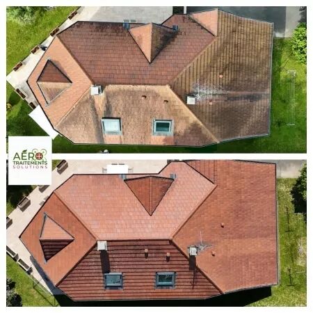 Démoussage de toiture, nettoyage de bâtiment : Drone