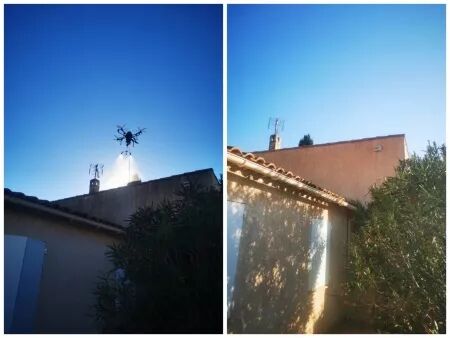D&eacute;moussage de toiture, nettoyage de b&acirc;timent : Drone